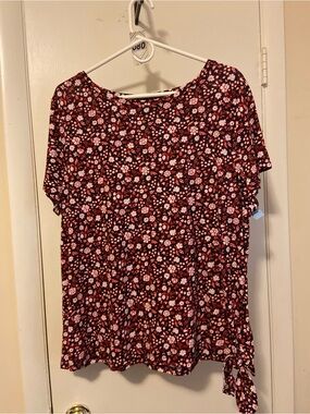 Talbots Burgundy Floral Short-Sleeve Blouse